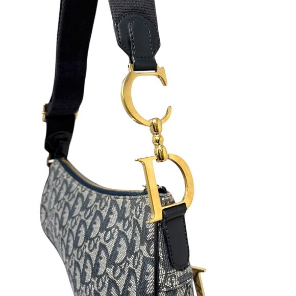 Christian Dior Vintage 2004 Trotter Monogram Saddle Bag Dark Blue Gold [106227] - Picture 13 of 16